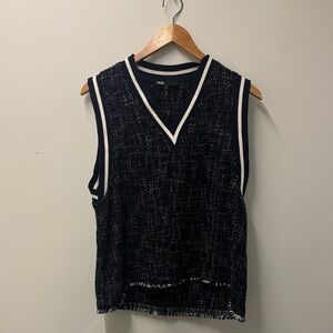 Maje Navy Blue and White Knit Sweater Vest or Sleeveless Top